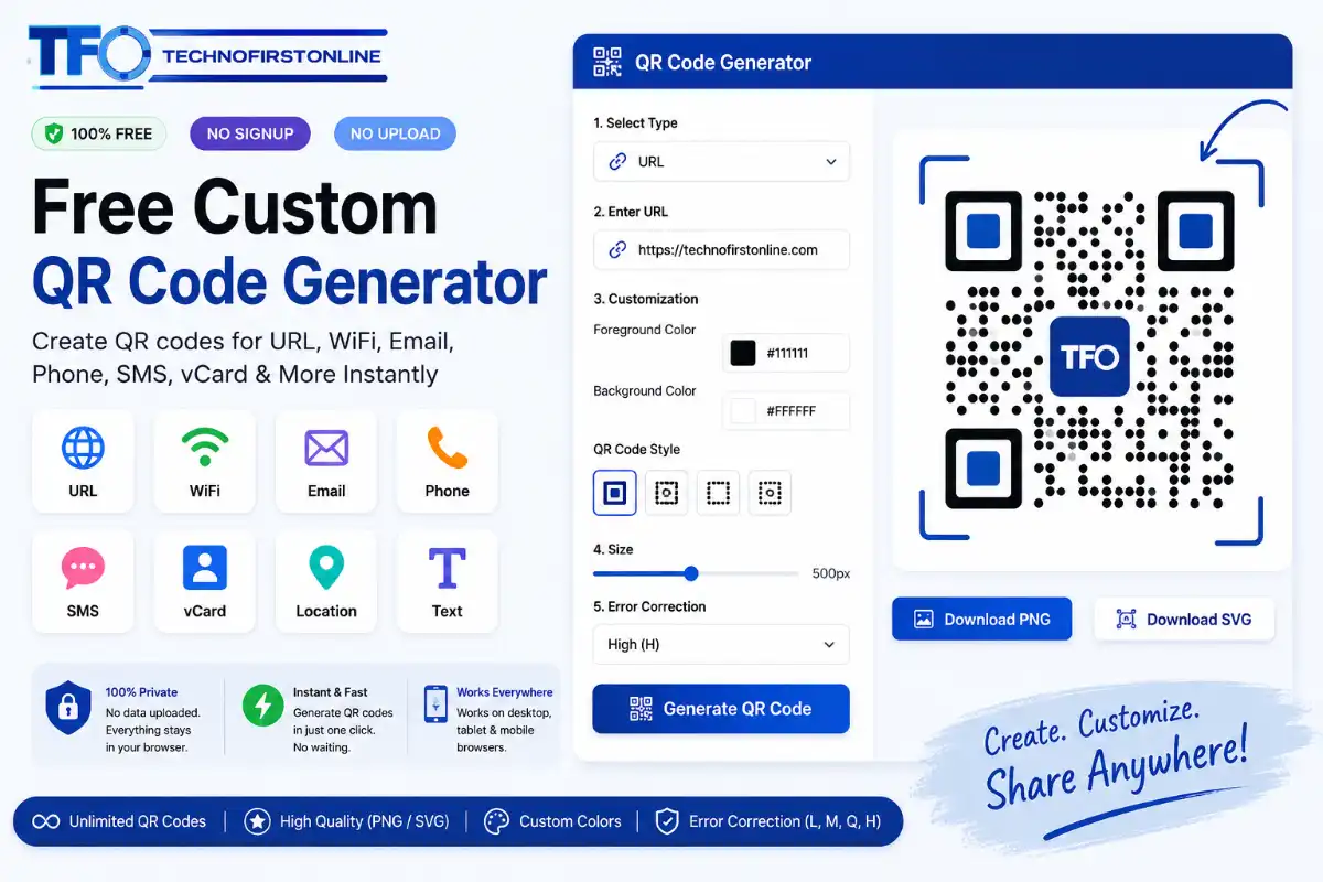 Free Custom QR Code Generator tool by TechnoFirst Online
