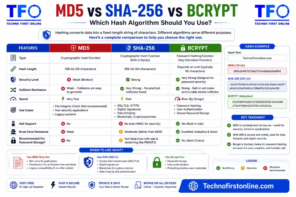 md5 vs sha-256 vs bcrypt